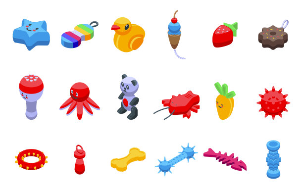 宠物玩具图标设置等距矢量。猫的动物图片下载