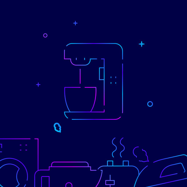 咖啡机，食品处理器渐变线图标，矢量插图图片下载