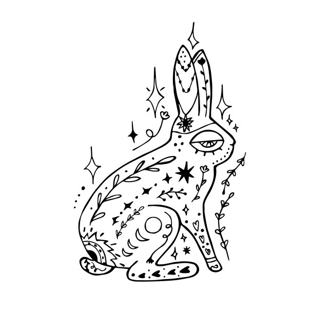 白色背景下的黑色兔子可爱的中国新年。手绘可爱的诺埃尔宝宝兔子华丽的插图孤立在白色背景上。向量的剪纸艺术图片下载