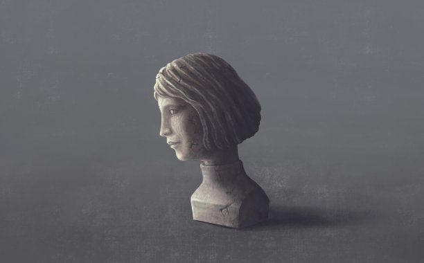 悲伤的女人雕塑。抑郁与孤独的概念艺术。超现实主义绘画图片下载