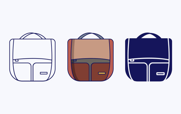 办公袋线和字形图标，矢量插图图片下载