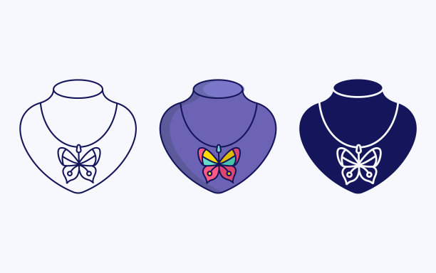 项链线和字形图标，矢量插图图片下载