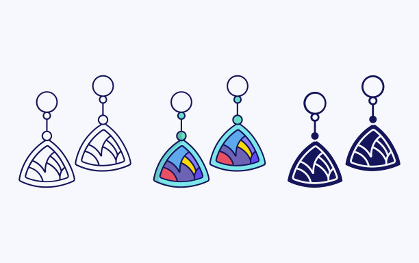 耳环线和字形图标，矢量插图图片下载