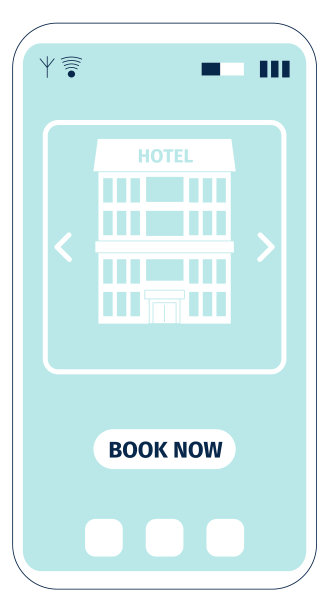 智能手机屏幕上的酒店预订页面。应用程序图标隔离在白色图片下载