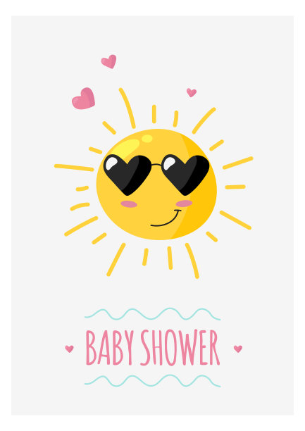 婴儿淋浴可爱的卡片与凉爽的太阳在太阳镜图片下载
