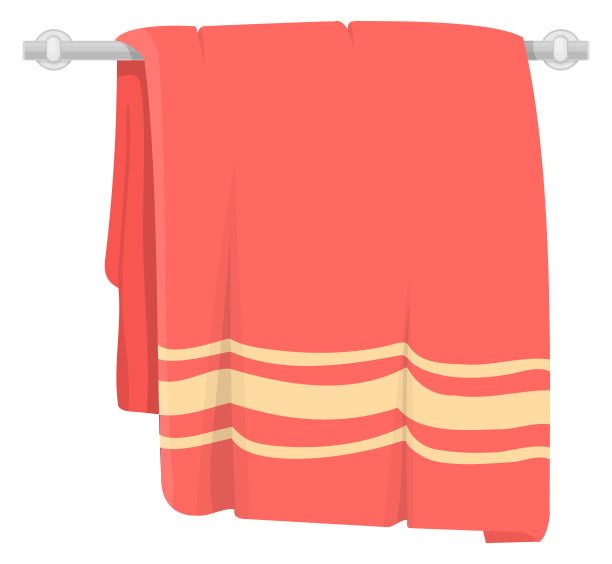 毛巾图标。红色纺织布挂在墙上孤立的白色图片下载