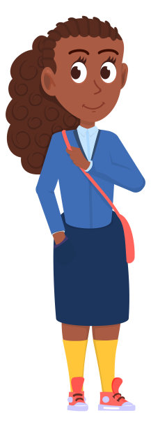 背着书包的黑人女学生。卡通人物孤立在白色上图片下载