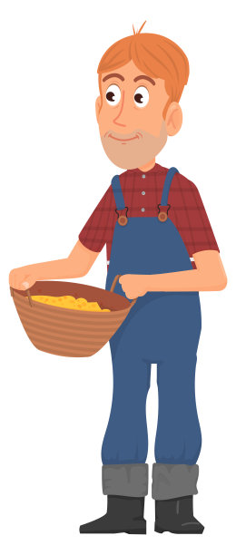 农夫拿着篮子。农业收成。卡通人物孤立在白色上图片下载