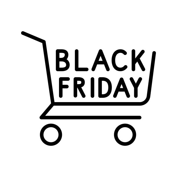 黑色星期五的促销与购物车。孤立在白色背景上的象形文字。图片下载
