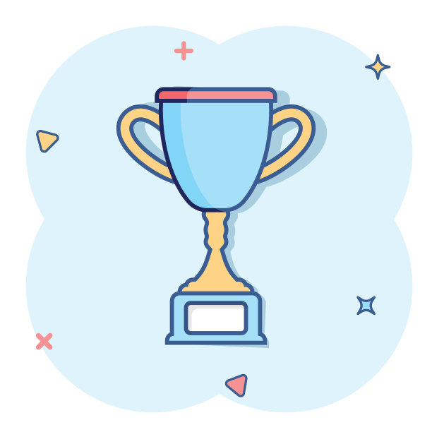 在漫画风格的奖杯杯图标。孤立背景卡通矢量插图。奖飞溅效果标牌经营理念。图片下载