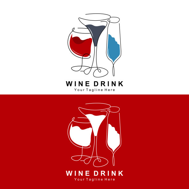 饮料酒标志设计，玻璃插画，酒精饮料瓶，公司产品矢量图片下载
