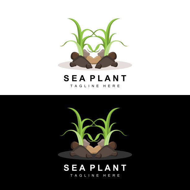 海藻标志，海洋植物矢量设计，食品杂货和自然保护图片下载