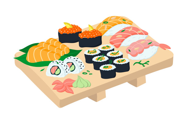 放在木盘子上的大寿司图片下载