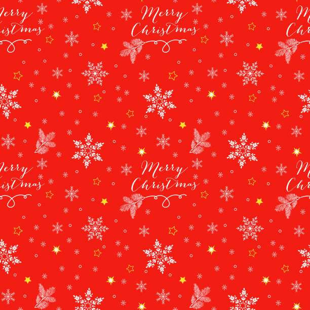 圣诞矢量无缝模式与圣诞树和雪花，星星和结婚圣诞frase在明亮的红色背景。新年矢量设计。卡通风格。圣诞礼品盒的包装纸图片下载