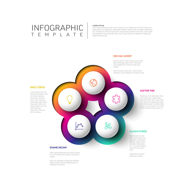 简单的信息图与五个白色的球和图标元素图片下载