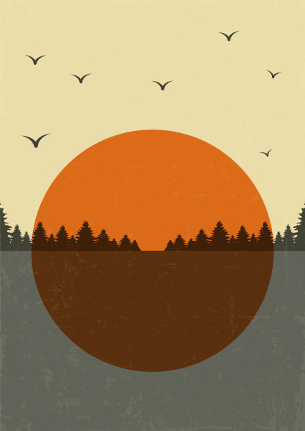 景观与森林和水海报插图。图片下载