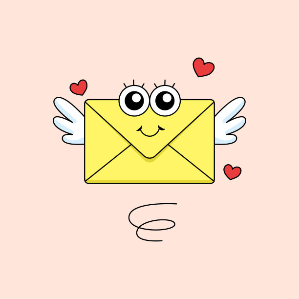 简单可爱的情书信封飞行与翅膀轮廓卡通矢量平面设计图片下载