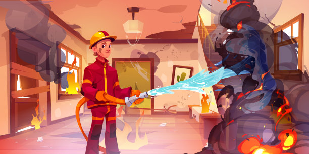 消防队员扑灭房屋室内的大火图片下载