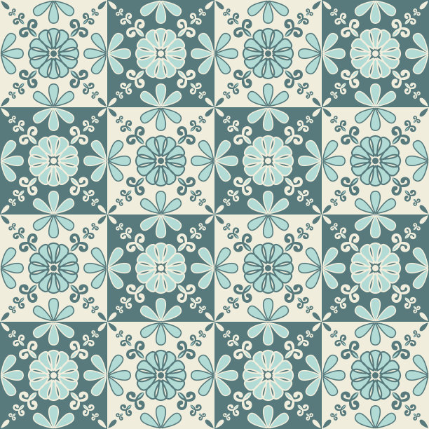 华丽时髦的瓷砖蓝色薄荷柔和的颜色，阿拉伯风格的装饰墙装饰，矢量插画图片下载