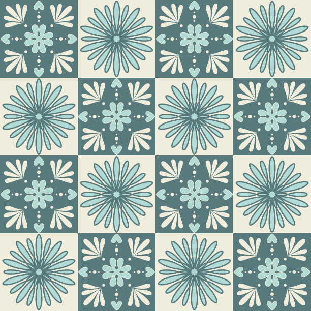 华丽时髦的设计瓷砖蓝色粉彩，阿拉伯风格的装饰墙面装饰，矢量插画图片下载