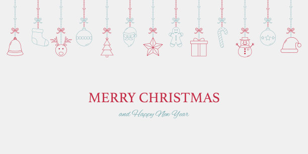 极简的圣诞背景与悬挂的装饰品和愿望。圣诞贺卡。向量图片下载