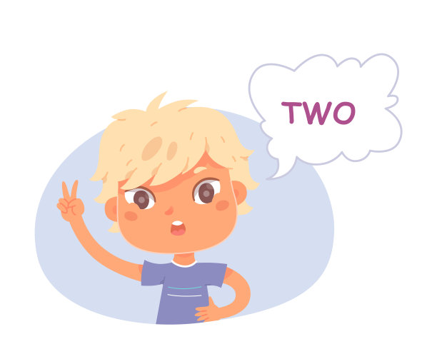 孩子数到二，可爱的学龄前男孩在蓝色的图形显示两个手指的手势图片下载