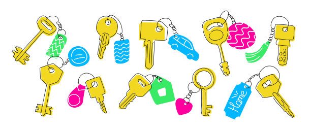 房子和汽车钥匙线设计风格插图集图片下载