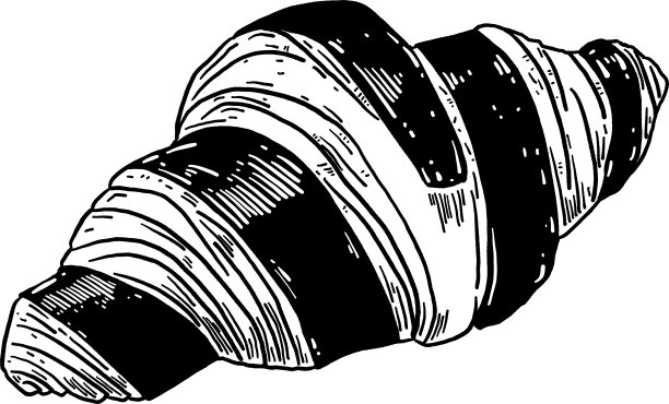 牛角面包面包店糕点面包咖啡馆手绘线艺术插画图片下载