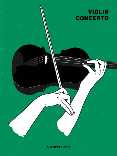 音乐活动的海报构想，带有小提琴乐器的符号。横幅，传单，邀请，票或广告横幅与抽象的小提琴。平面矢量插图。手绘风格。图片下载