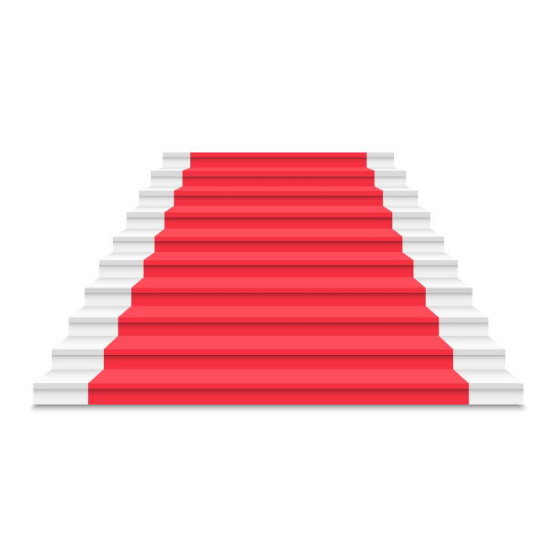 逼真的白色楼梯配红地毯。节日活动楼梯上有影子。直的楼梯。成功的概念。活动入口红毯图片下载