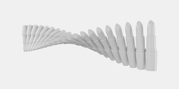 一排孤立在白色背景上的无色口红的3d渲染。图片下载