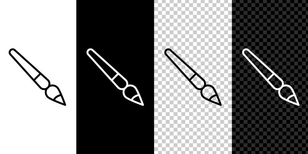 设置线油漆刷图标隔离在黑色和图片下载