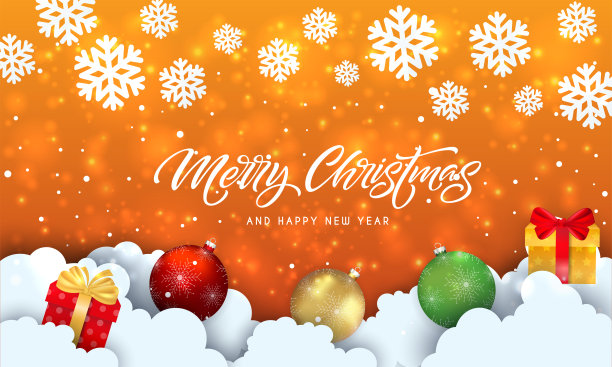 圣诞快乐，新年快乐与散景和镜头耀斑图案在夏季橙色的背景。图片下载