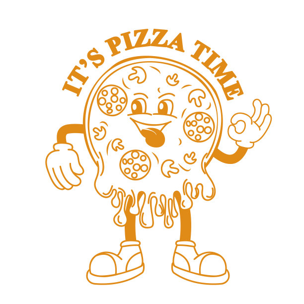 有趣的角色，复古风格的美味卡通披萨时间。图片下载