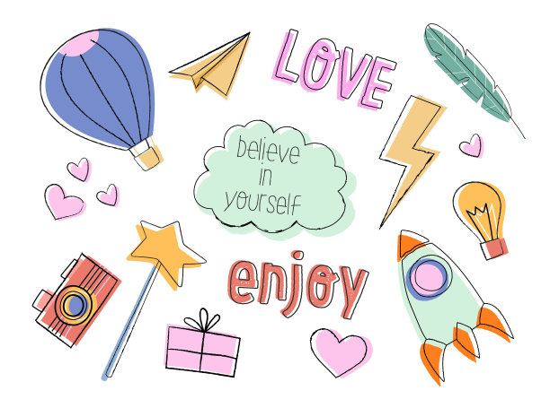 彩色涂鸦贴纸套装图片下载