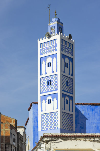 北非摩洛哥Chefchaouen古城的清真寺图片下载