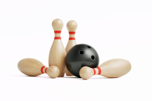 保龄球概念-白色背景上的保龄球和保龄球瓶图片下载