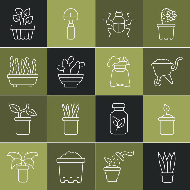 在花盆里栽线苗，装瓶小推车图片下载