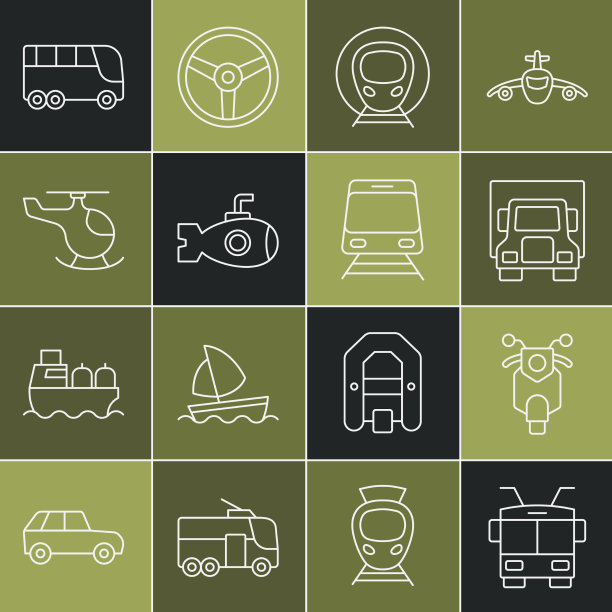 设线无轨电车、滑板车、送货货车图片下载