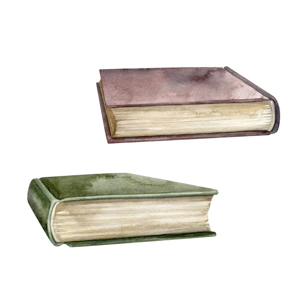 书。水彩。为剪贴画设置插图。专为作家博客，包装，纺织品，网页设计，网站，贴纸，邀请，模板，标志。手工绘制。图片下载