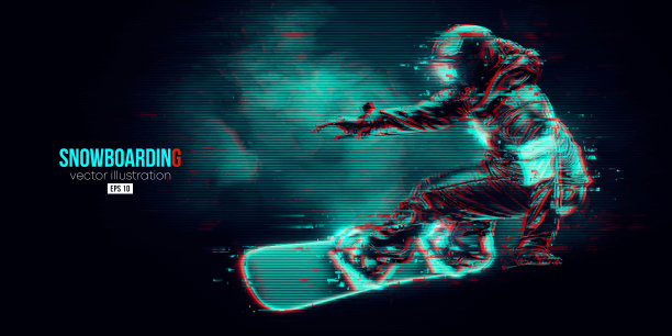 抽象剪影滑雪板上的蓝色背景。那个滑雪的人在变戏法。雕刻。矢量图图片下载