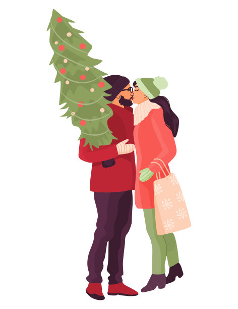 穿着冬装接吻的浪漫情侣。图片下载