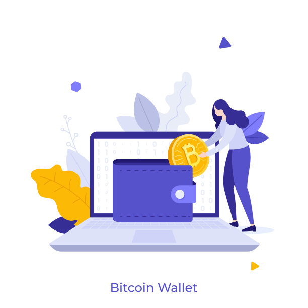 女子将黄金加密硬币放入笔记本电脑钱包。用于加密货币存储的个人比特币钱包概念，数字货币平衡。现代平面矢量横幅插图。图片下载