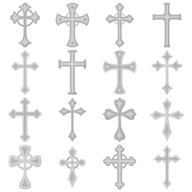 一套孤立的基督教十字架在白色背景图片下载