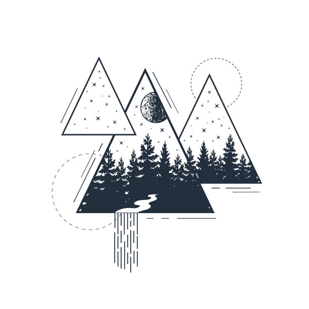 手绘松林纹理矢量插图。几何风格。图片下载