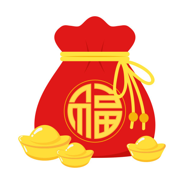 春节压岁钱口袋矢量。中国的钱袋矢量。矢量平面长阴影设计。“福”字的意思是-好运。图片下载