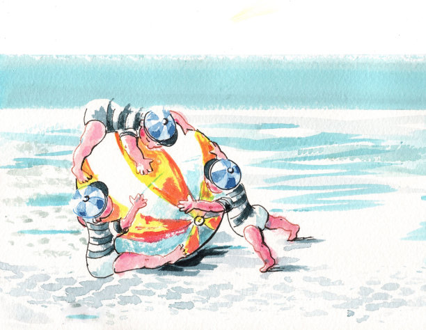 沙滩男孩拿着沙滩球，“这是我的!”图片下载