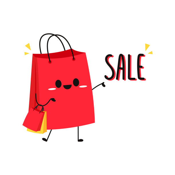 可爱的卡通购物袋。购物袋字符设计。孤立的白色背景。图片下载