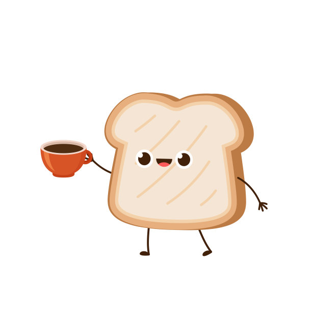 面包字符设计。白底面包。咖啡杯向量。图片下载