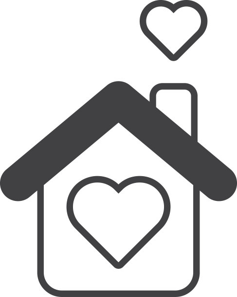 可爱的房子和简约风格的心形插画图片下载